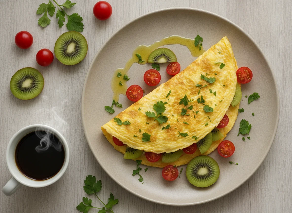 Omelete com tomate e kiwi photo