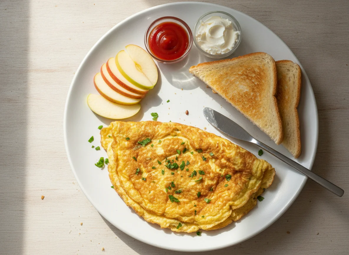 Omelete com torrada e maçã photo