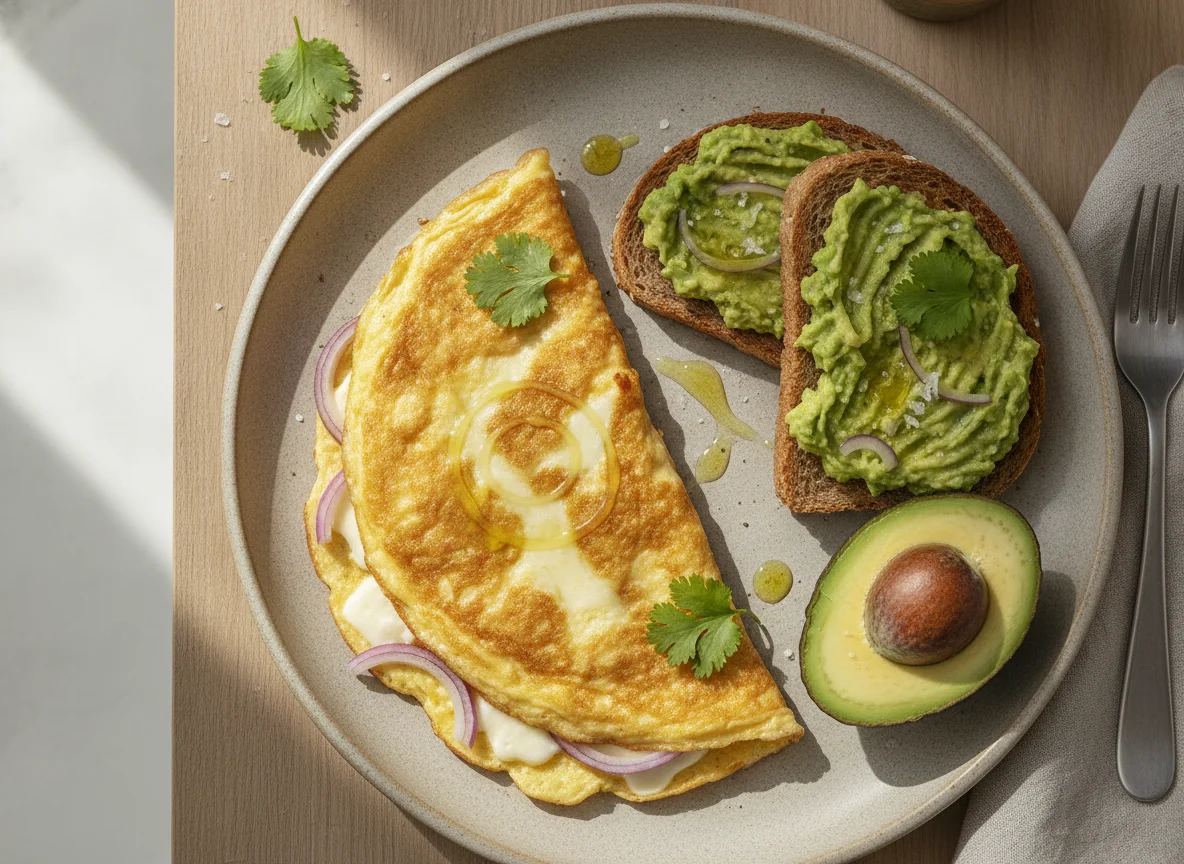 Omelete com tosta de abacate photo