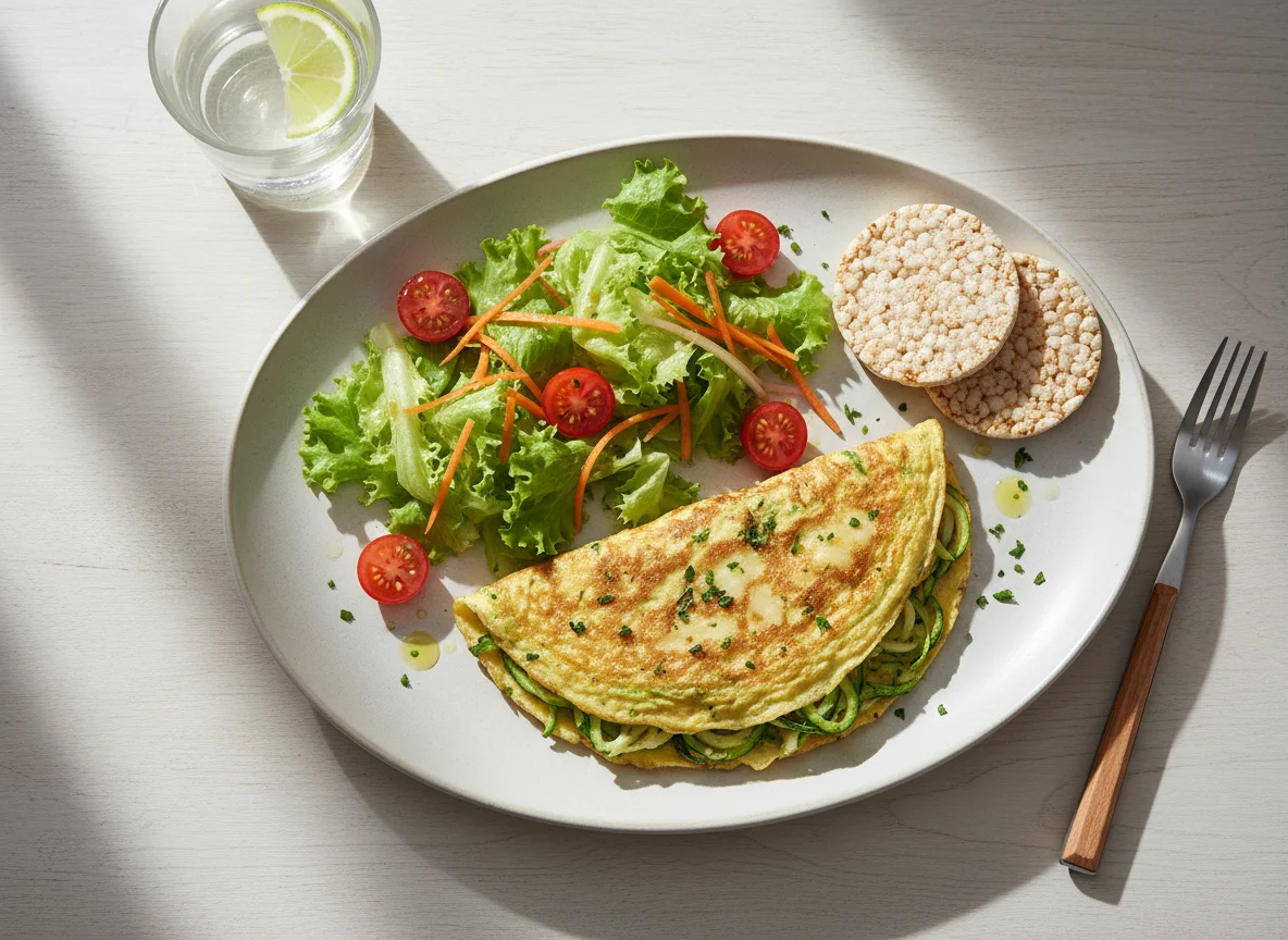 Omelete de abobrinha com salada e biscoitos de arroz photo