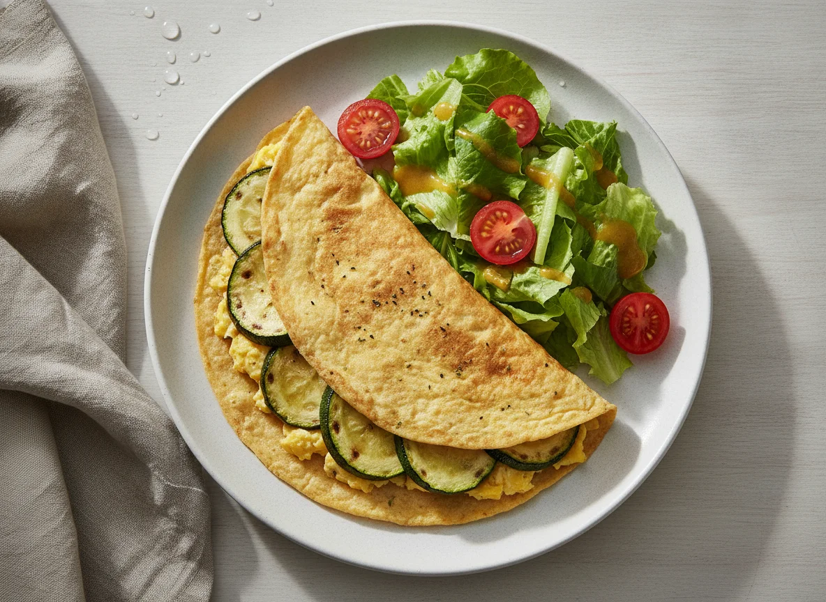 Omelete de abobrinha em tortilha com salada photo