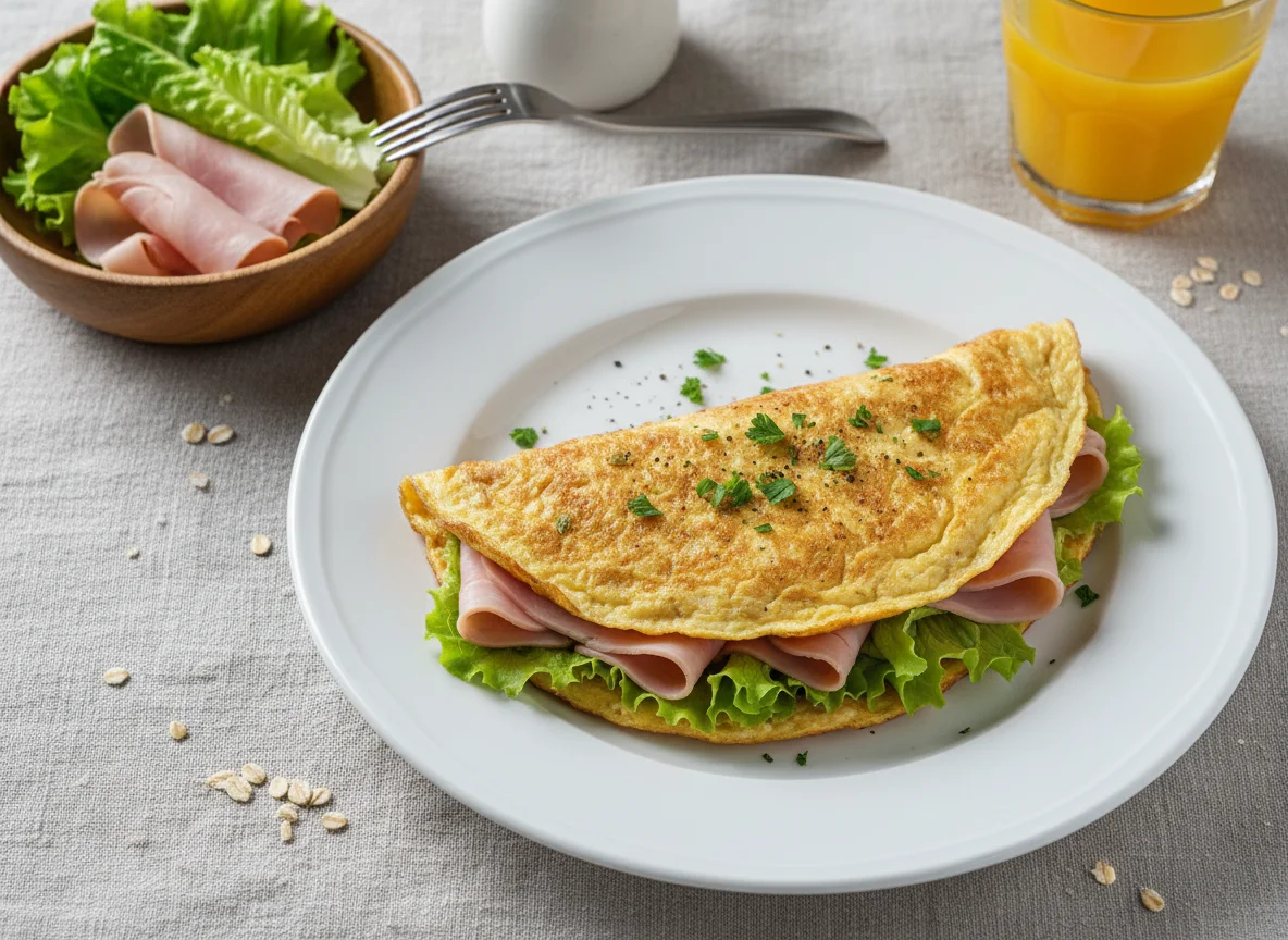 Omelete de aveia com presunto e alface photo