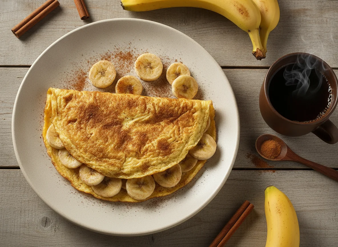 Omelete de banana com canela e café preto photo