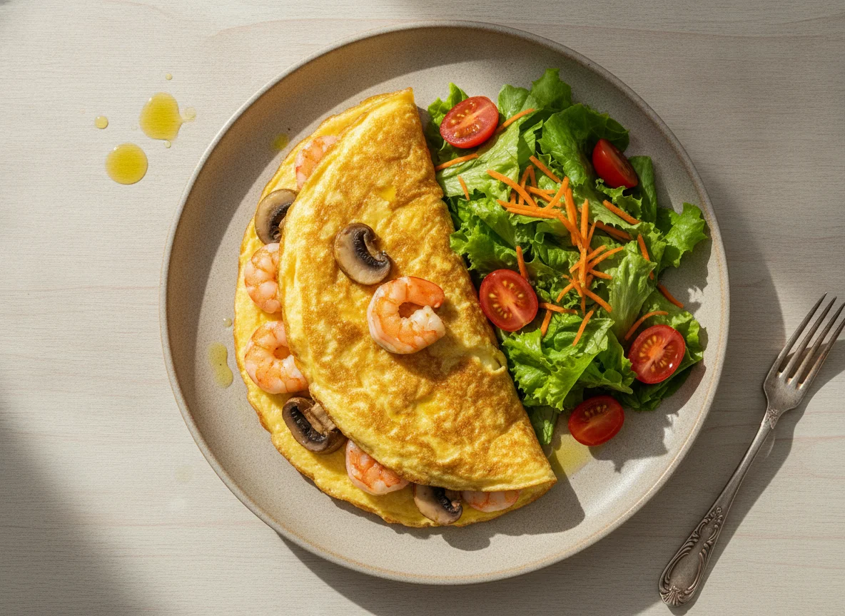 Omelete de Camarão com Salada photo