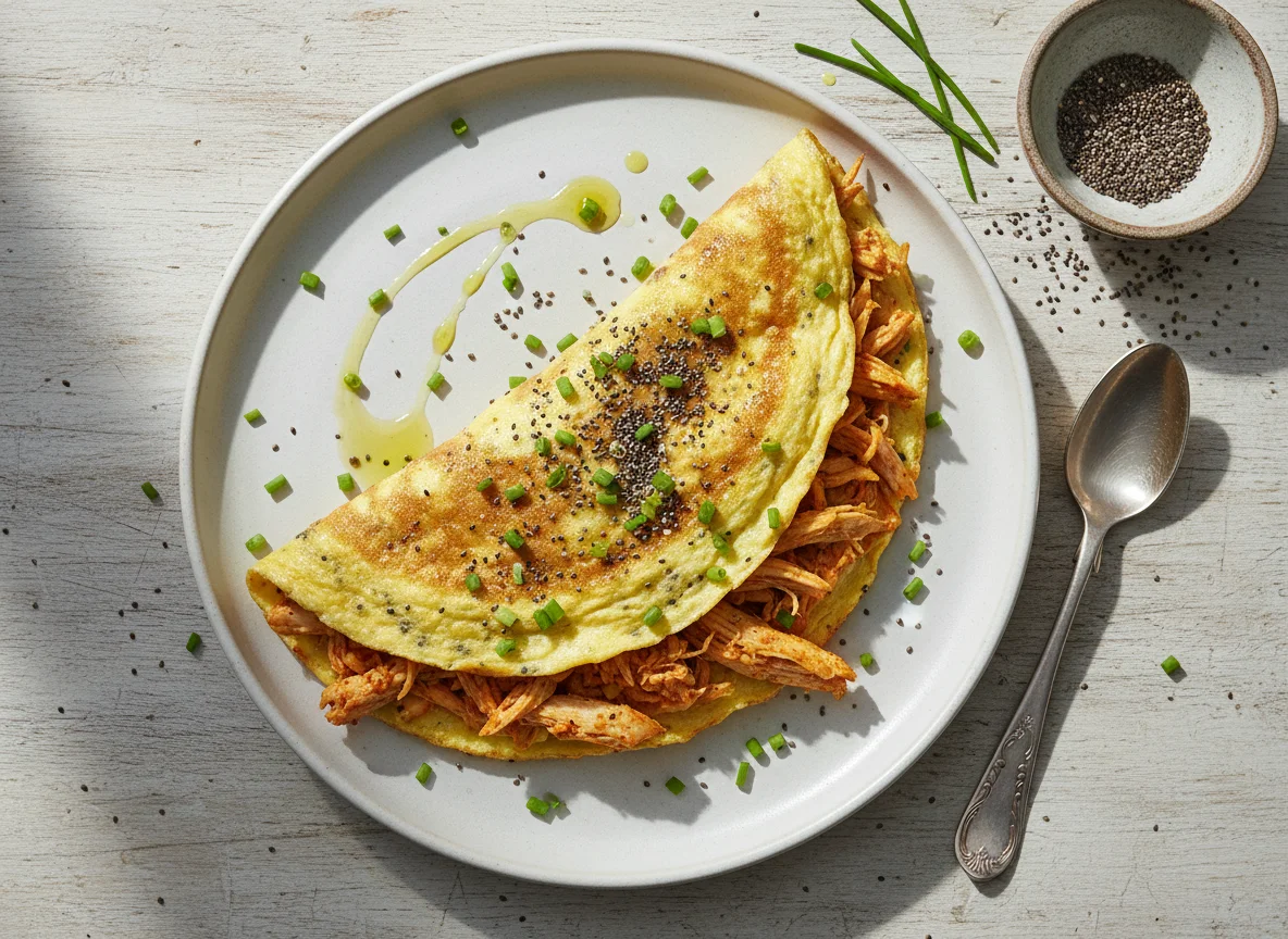 Omelete de frango desfiado com chia photo