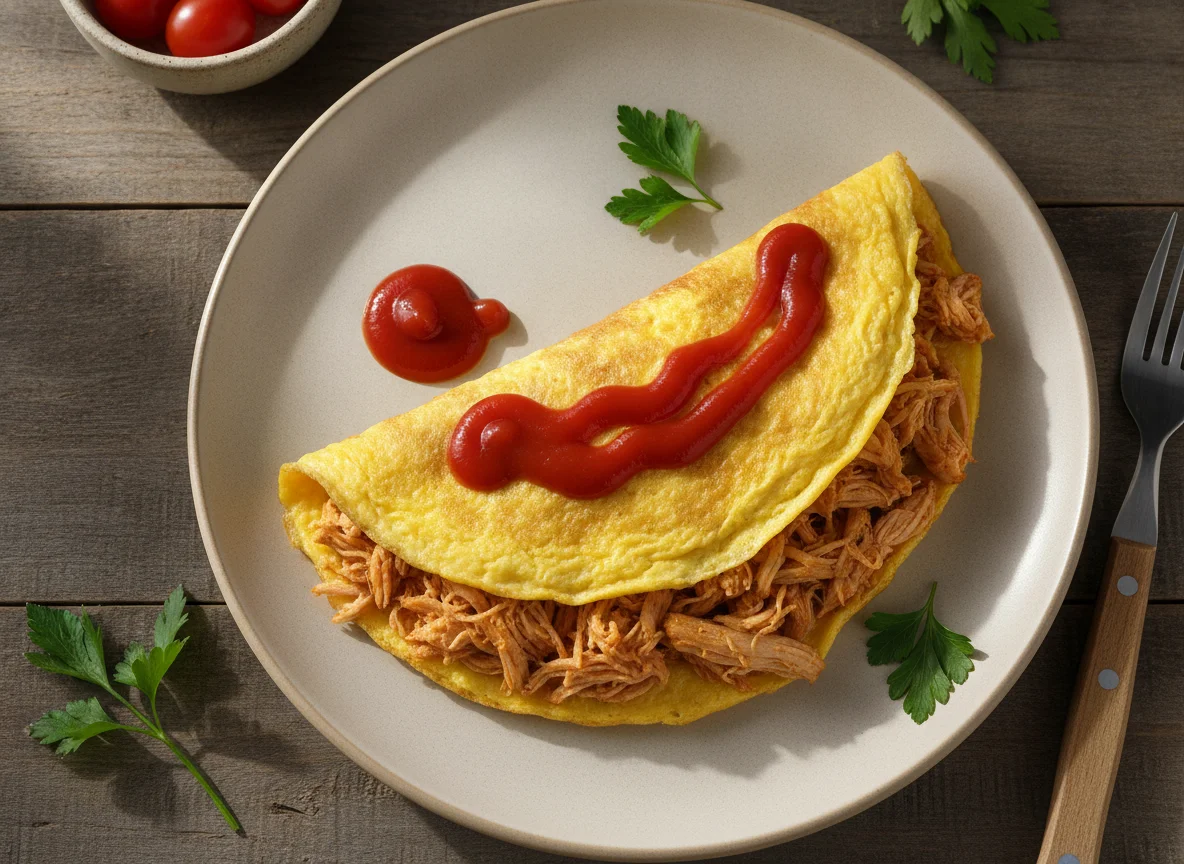Omelete de frango desfiado com ketchup photo
