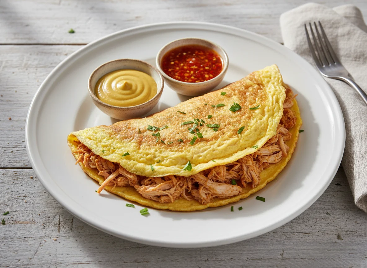 Omelete de frango desfiado com molhos photo