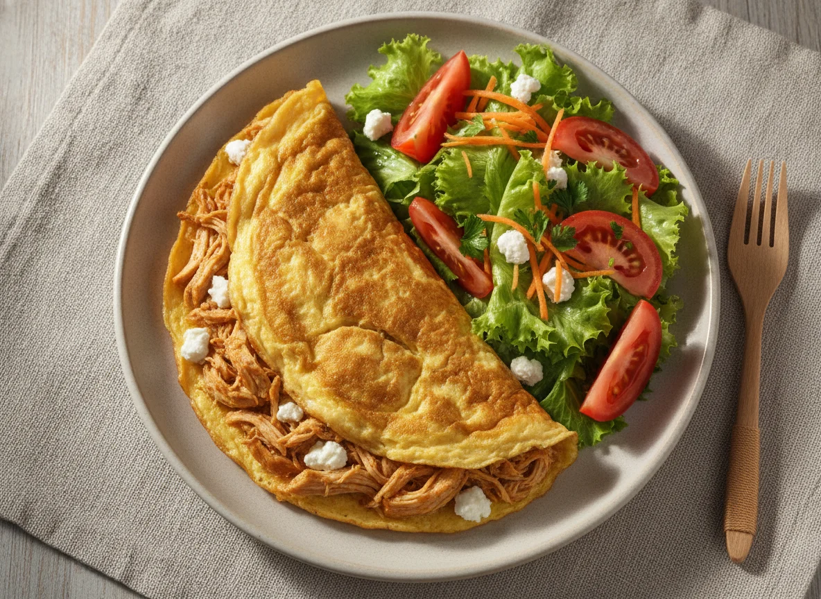Omelete de frango desfiado com salada photo