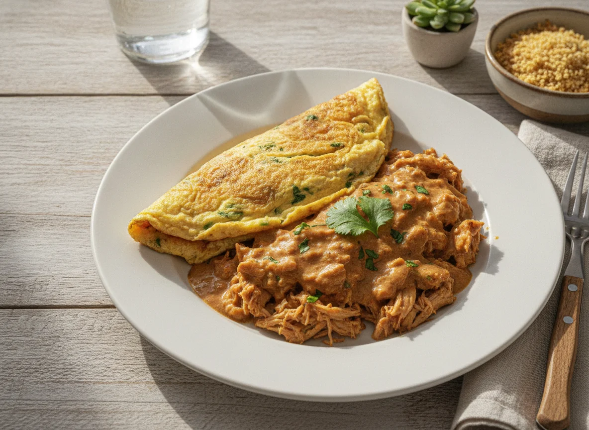 Omelete e Frango com Molho photo