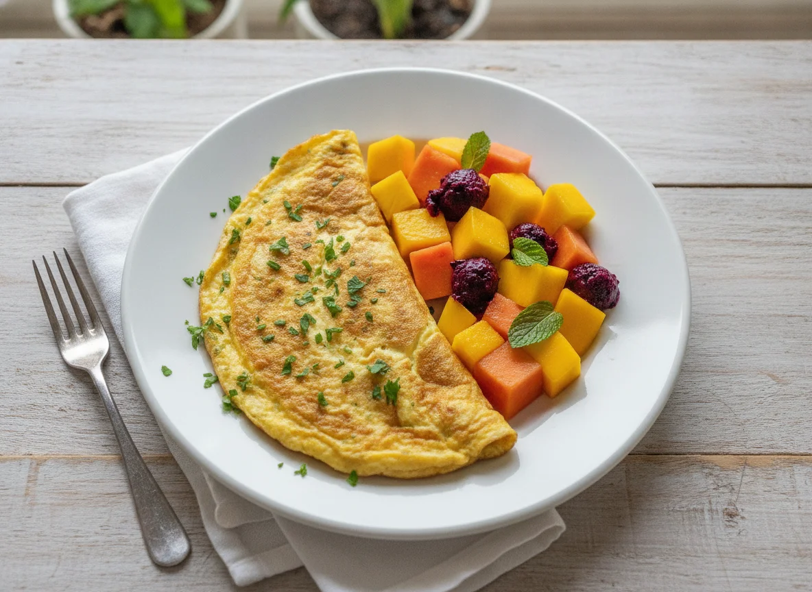 Omelete e Salada de Frutas photo