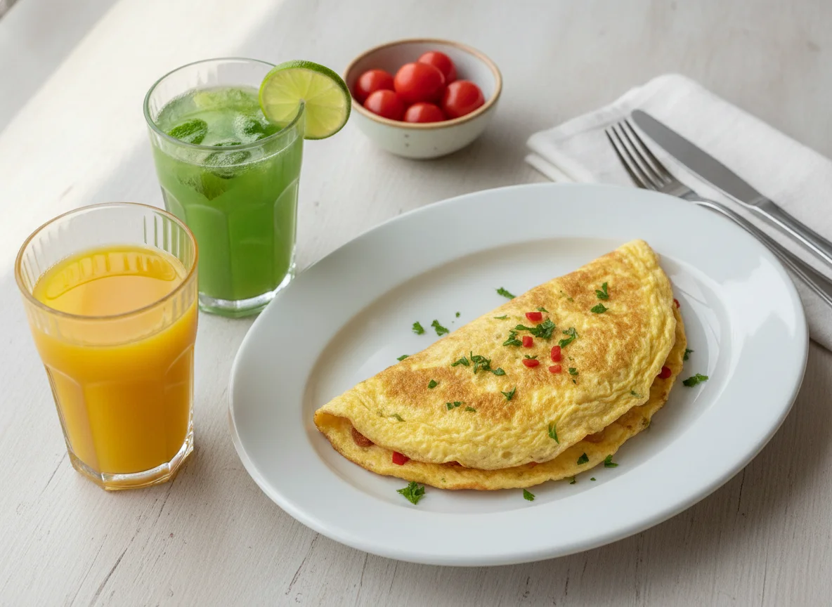 Omelete e Suco de Laranja com Clorofila photo