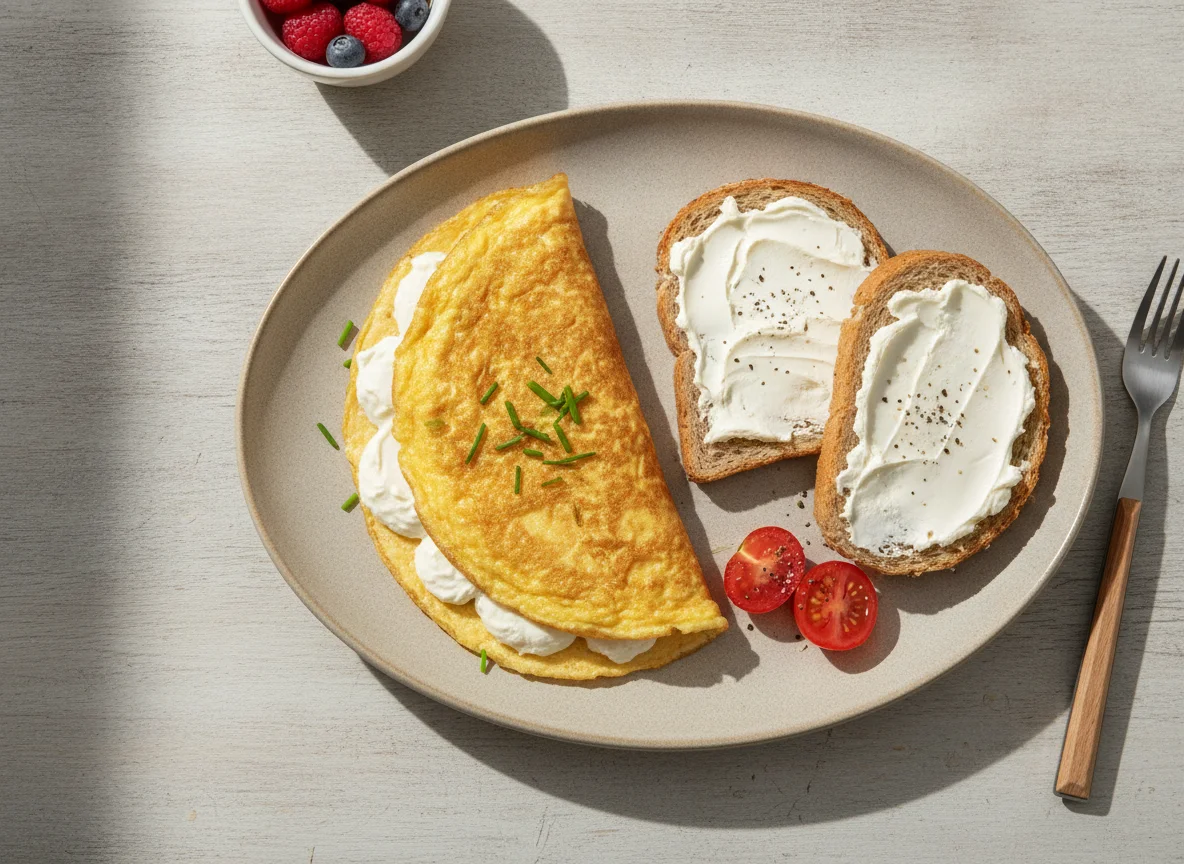 Omelete e torrada com cream cheese photo