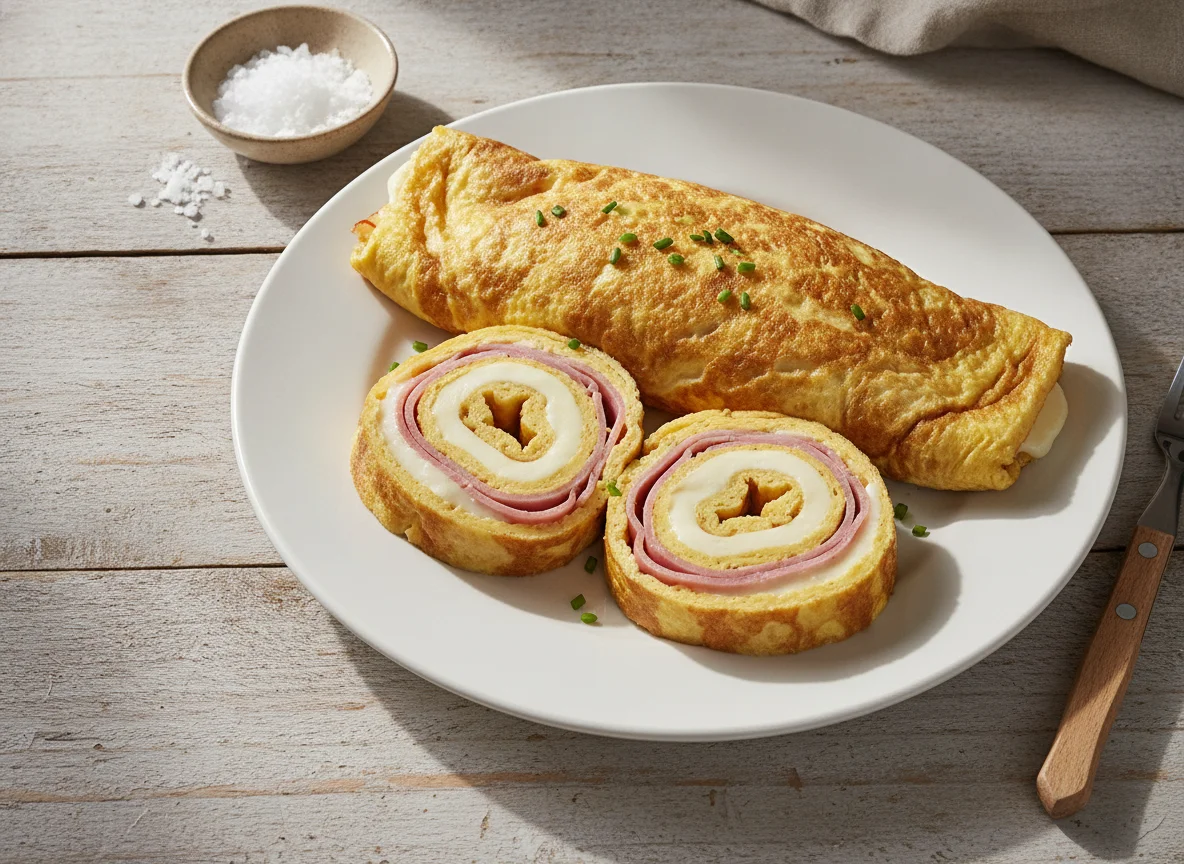 Omelete enrolado com queijo e presunto photo