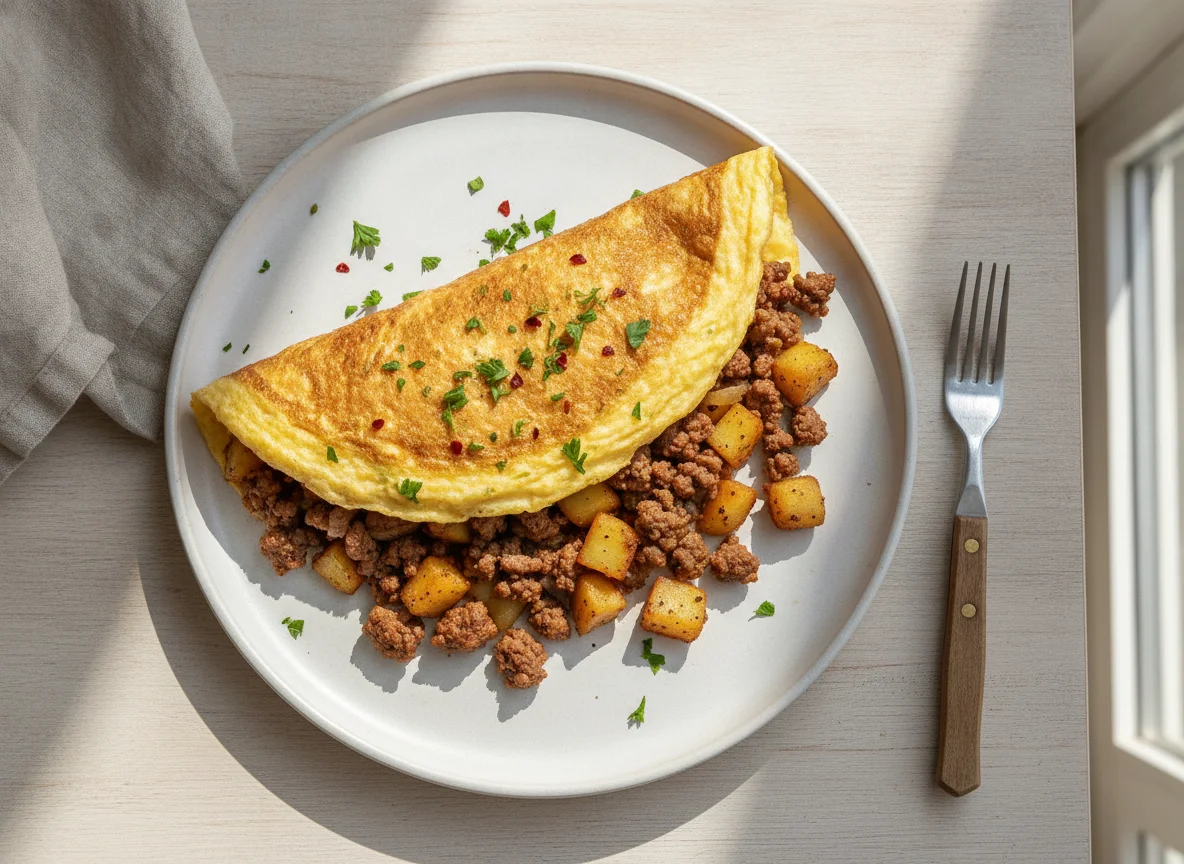Omelete recheada com carne moída photo
