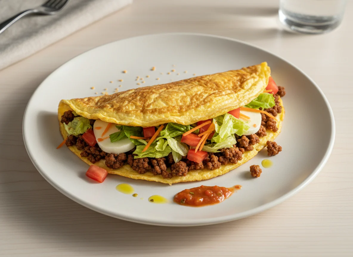 Omelete recheado com carne e salada photo