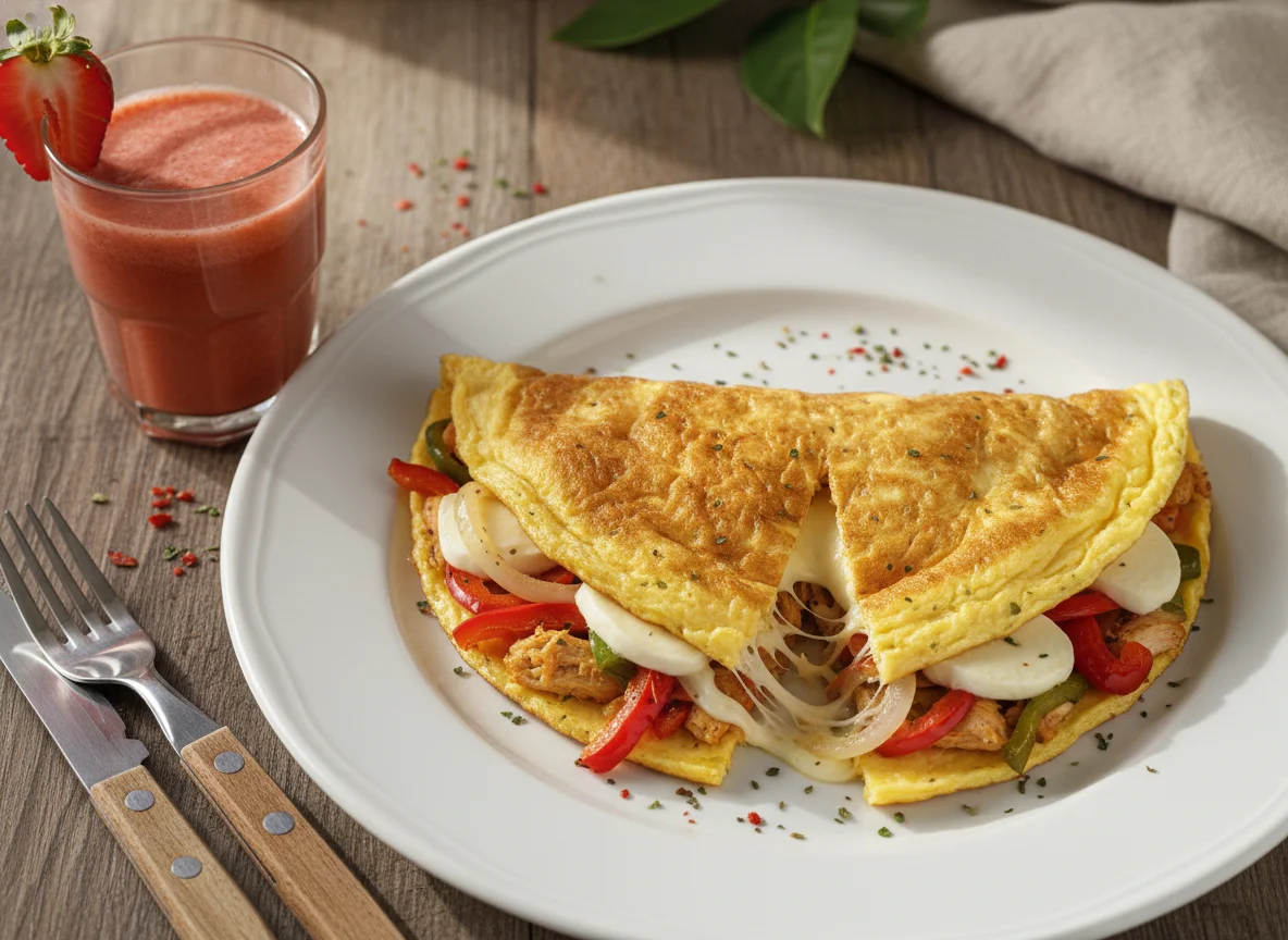 Omelete recheado com suco photo