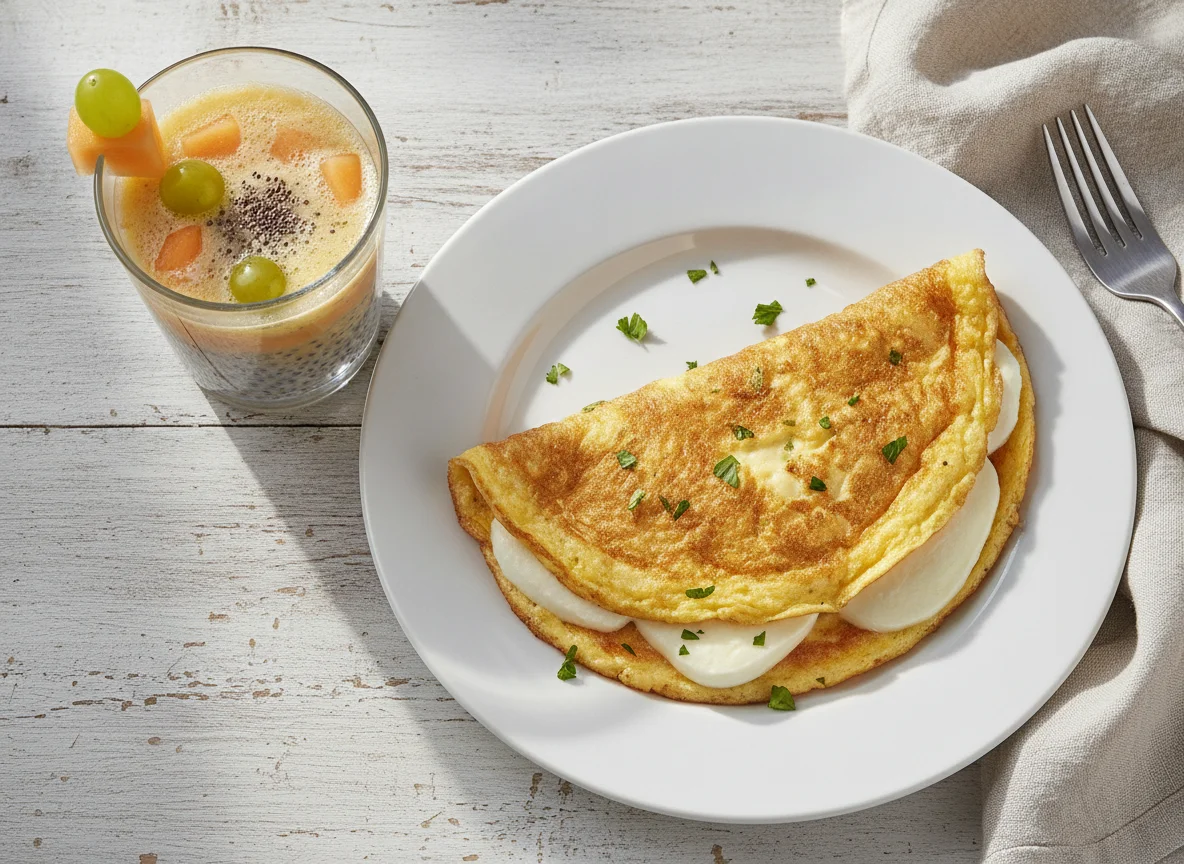 Omelete recheado com suco misto photo