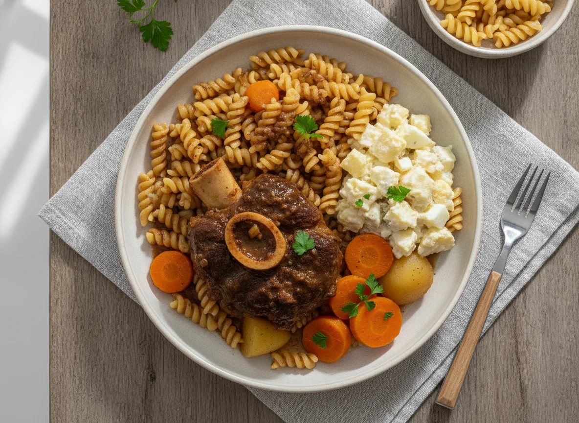 Ossobuco com Macarrão e Salada de Maionese photo