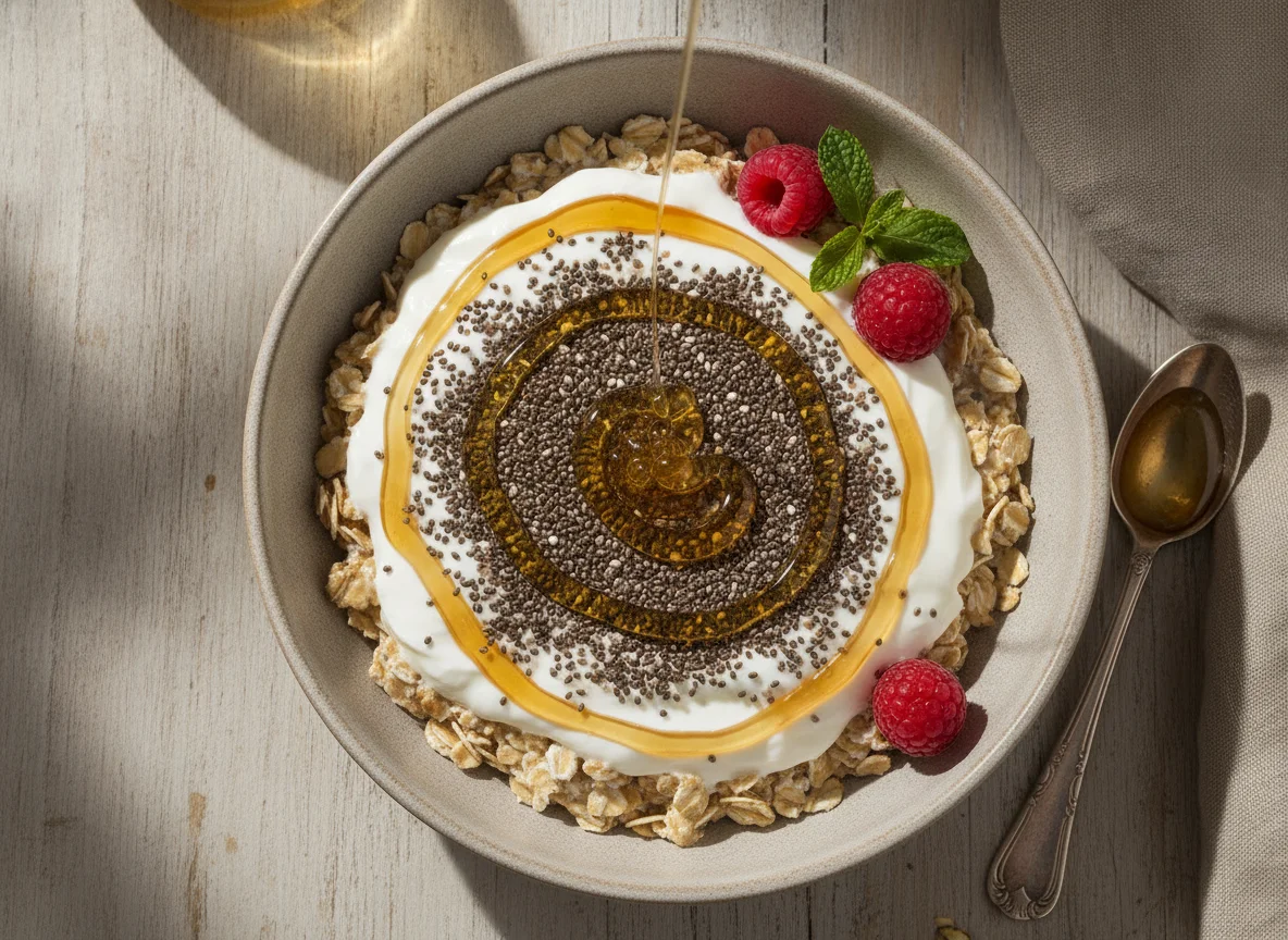 Overnight oats com chia e mel photo