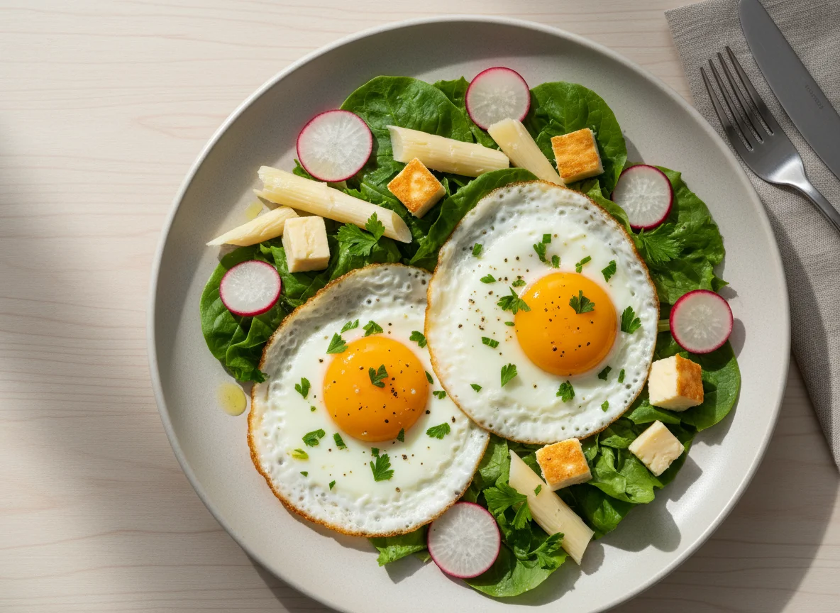 Ovos fritos com salada photo