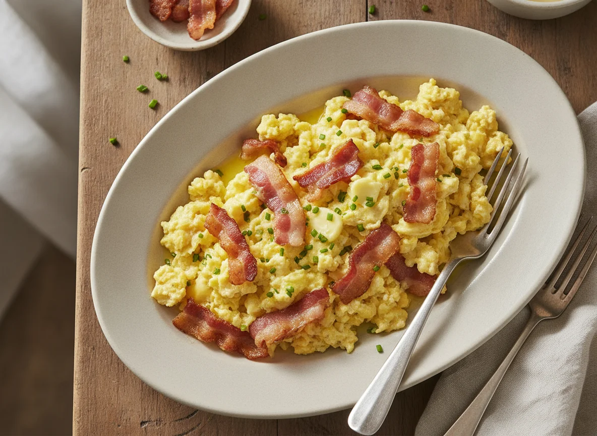 Ovos mexidos com bacon photo