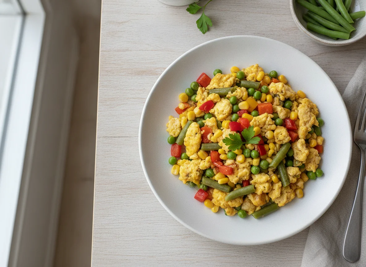 Ovos mexidos com legumes photo
