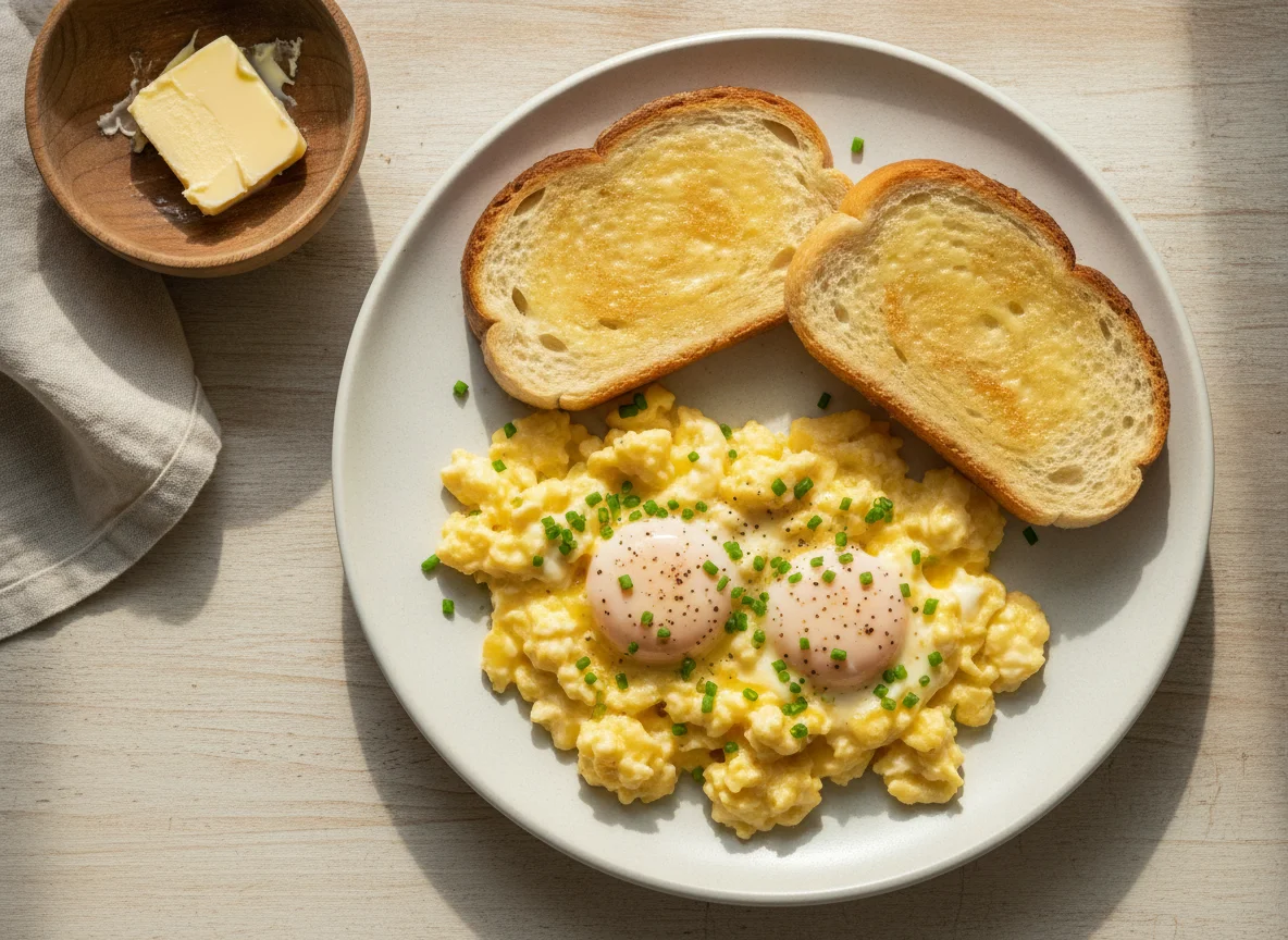 Ovos mexidos com pão de leite photo