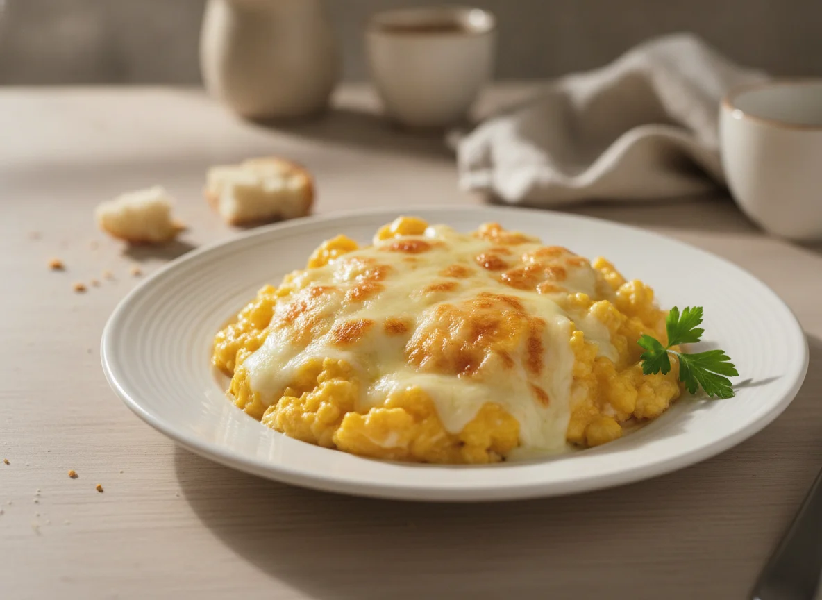 Ovos mexidos com queijo derretido photo
