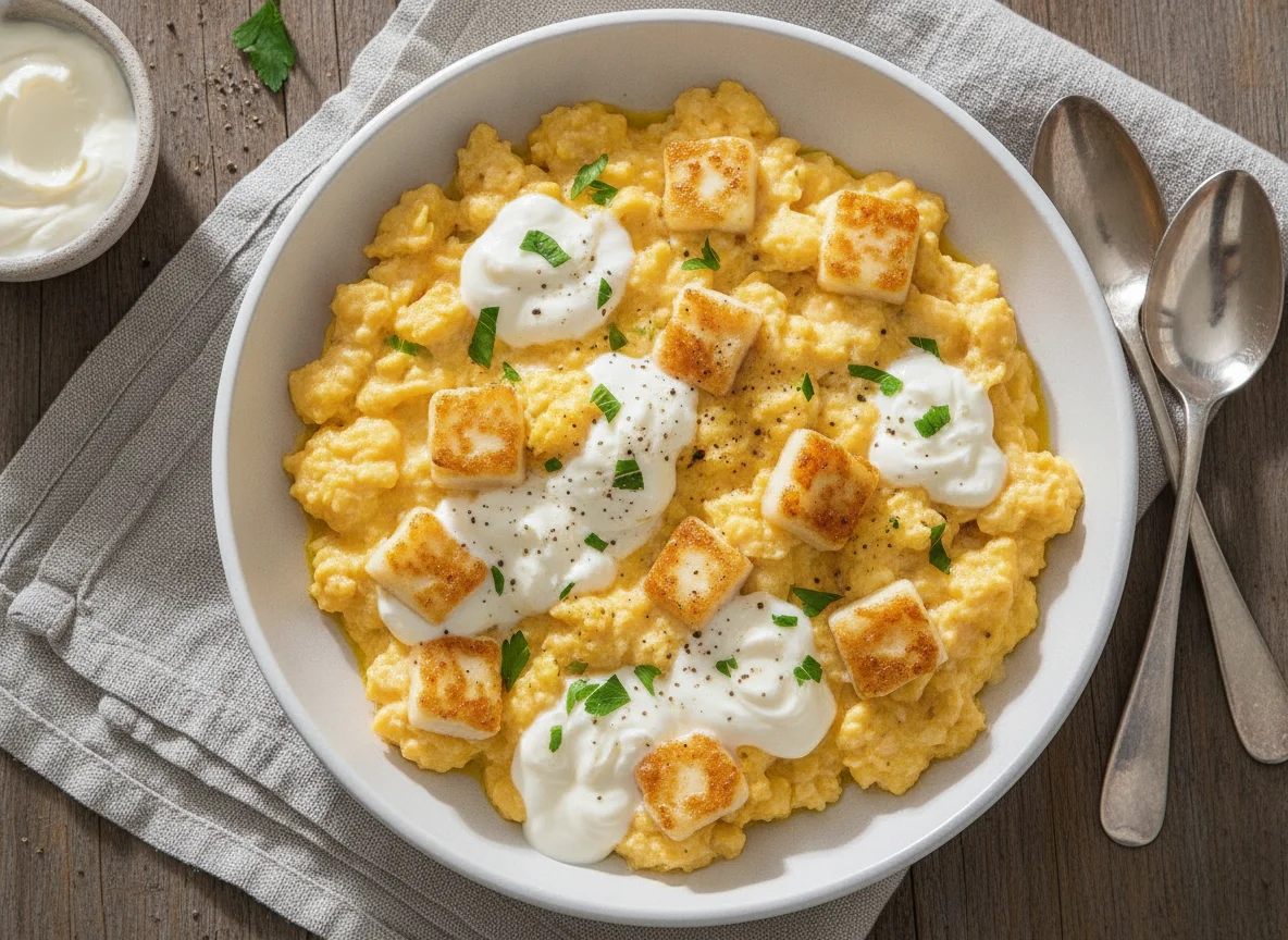 Ovos mexidos com requeijão e queijo coalho photo
