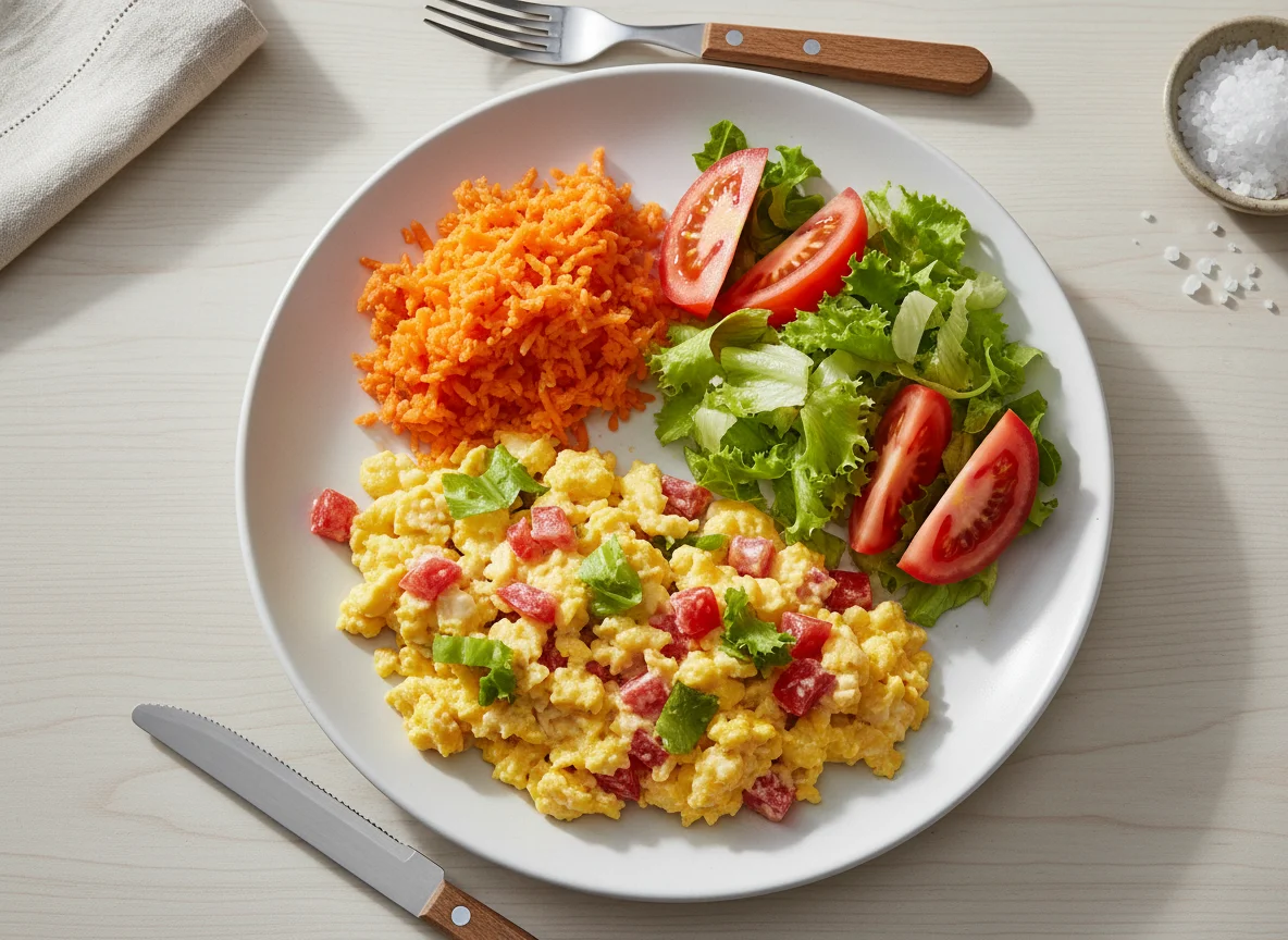 Ovos mexidos com salada photo