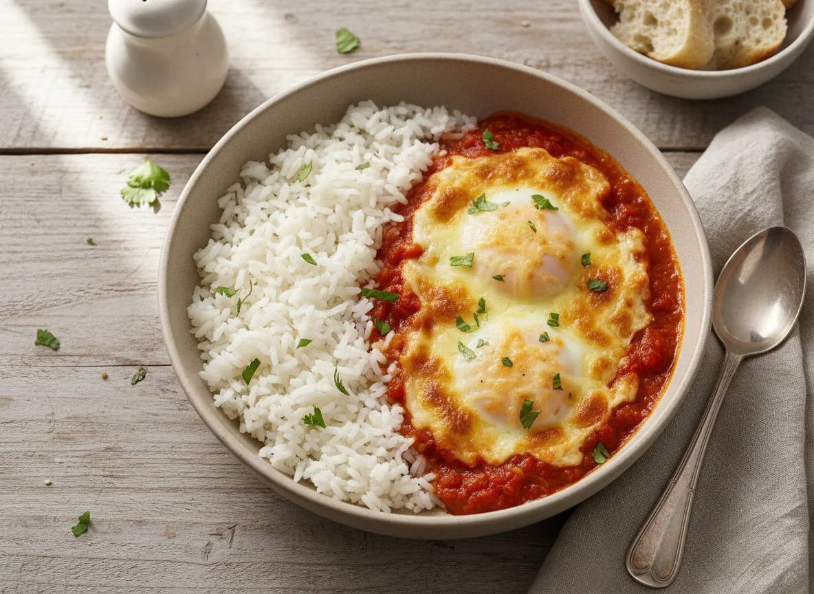 Ovos no Purgatório com Arroz Branco photo
