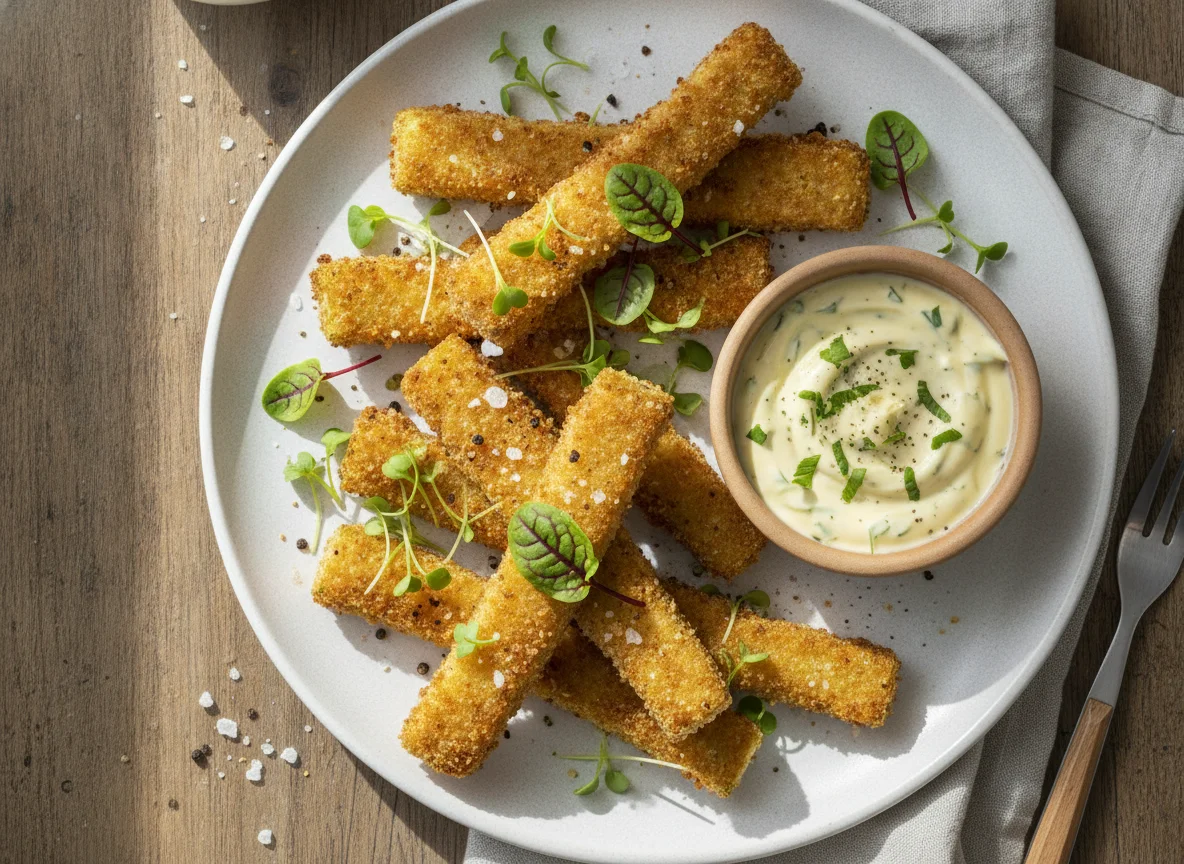 Palitos de Abobrinha Empanados com Molho Aioli photo