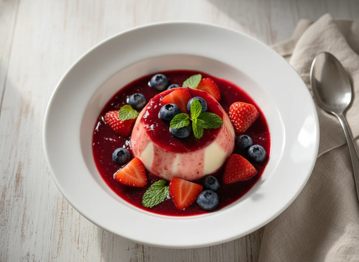 Panna Cotta com Calda de Frutas Vermelhas photo