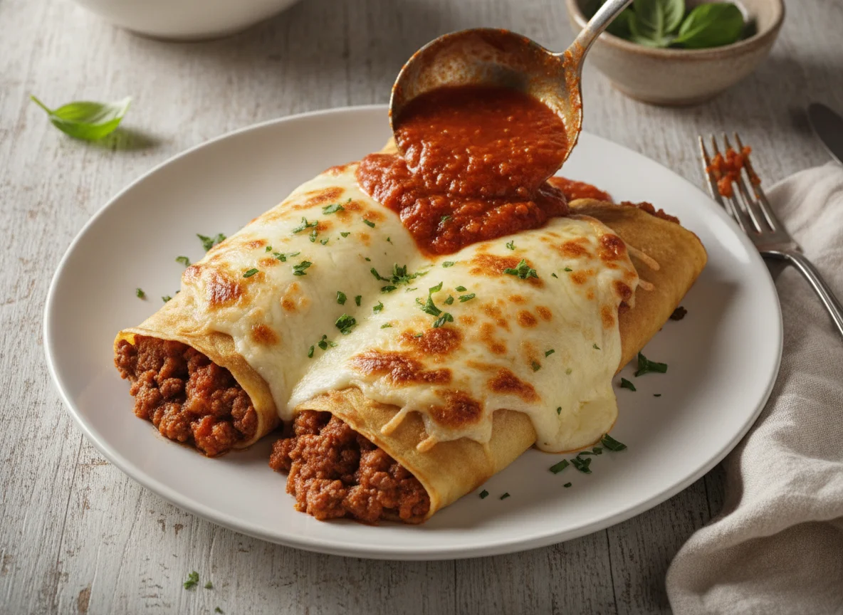 Panqueca bolonhesa com mussarela photo