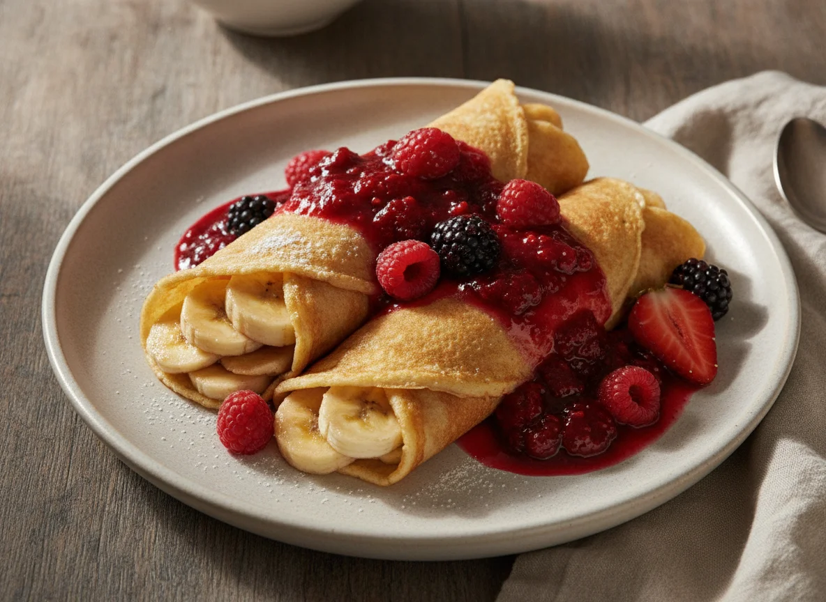 Panqueca com banana e calda photo