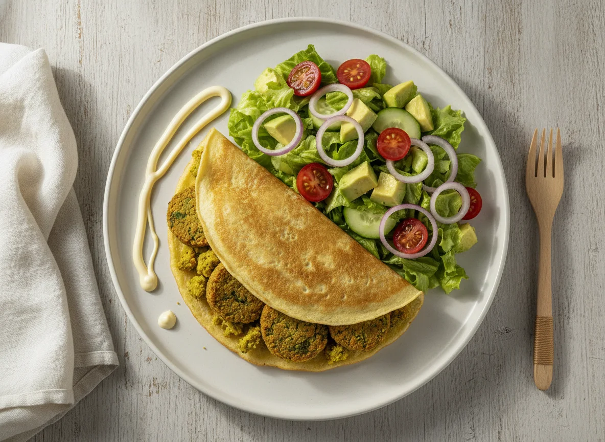 Panqueca com falafel e salada de abacate photo