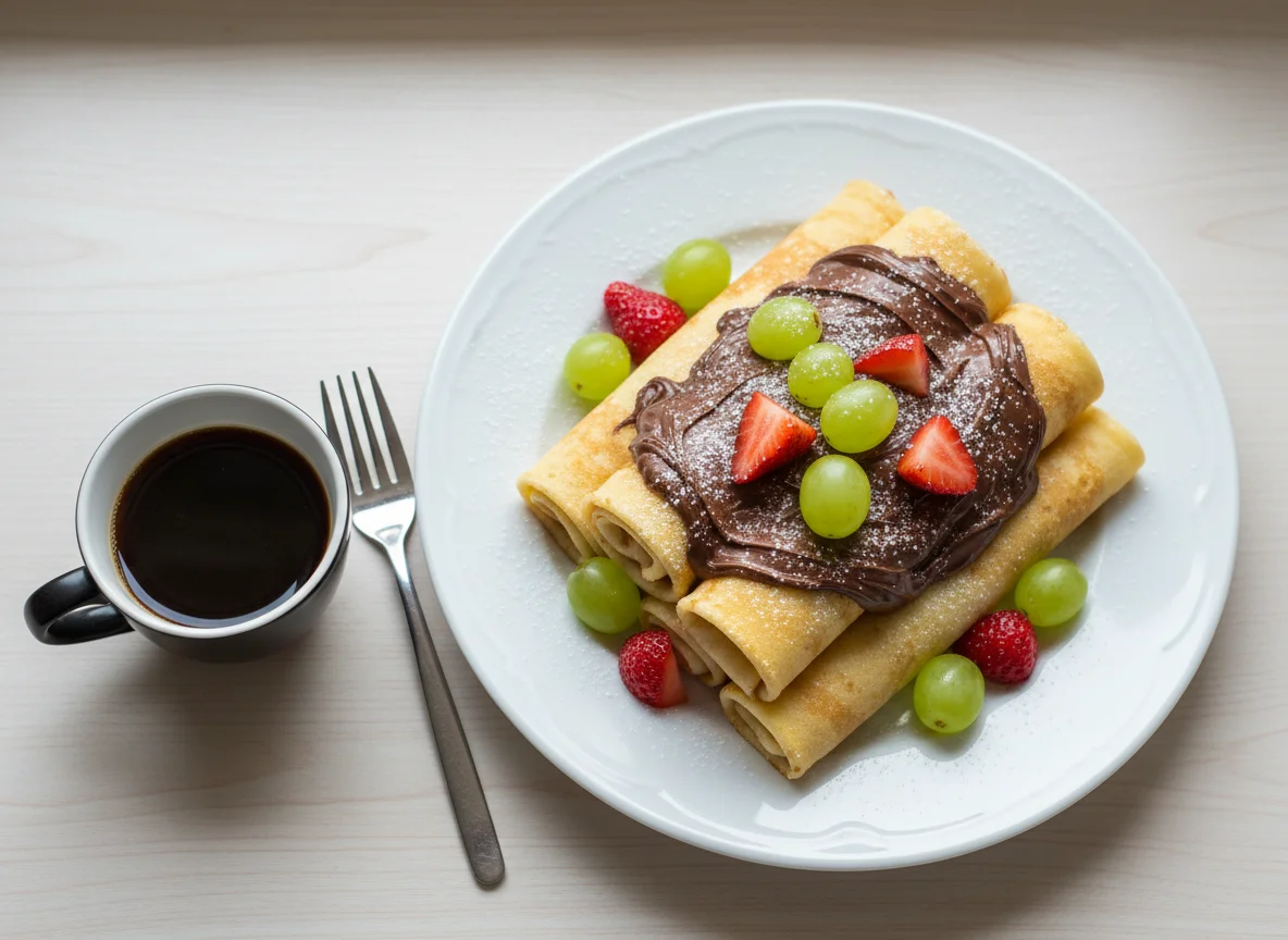 Panqueca com frutas e café photo