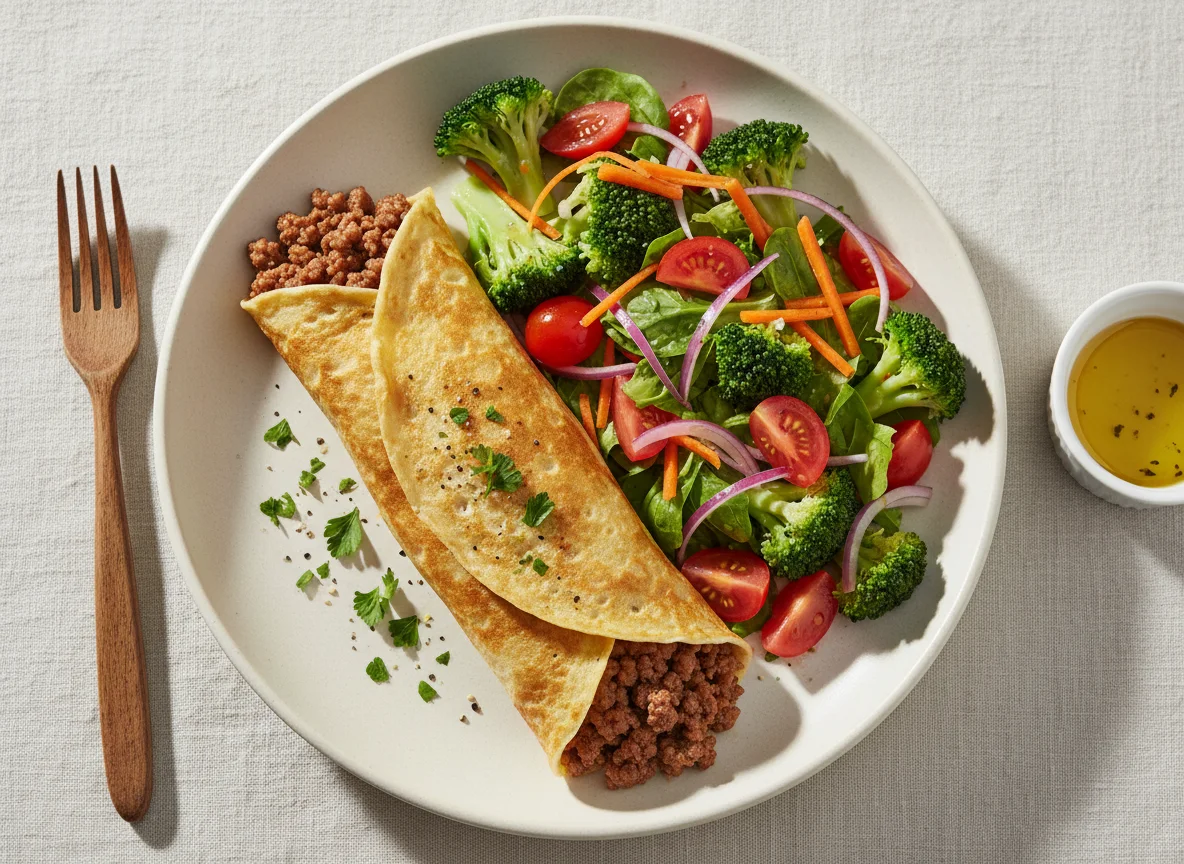 Panqueca com salada de brócolis photo