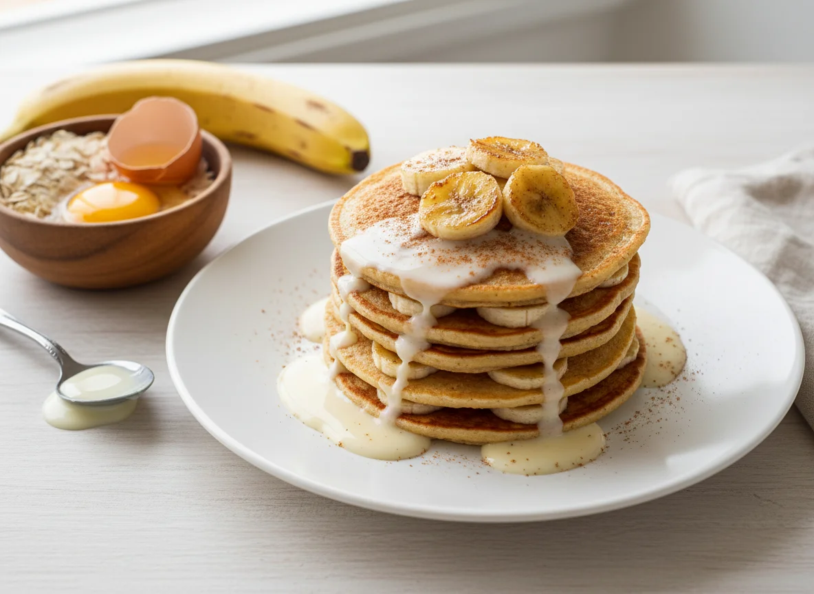 Panqueca de aveia com banana e leite condensado photo
