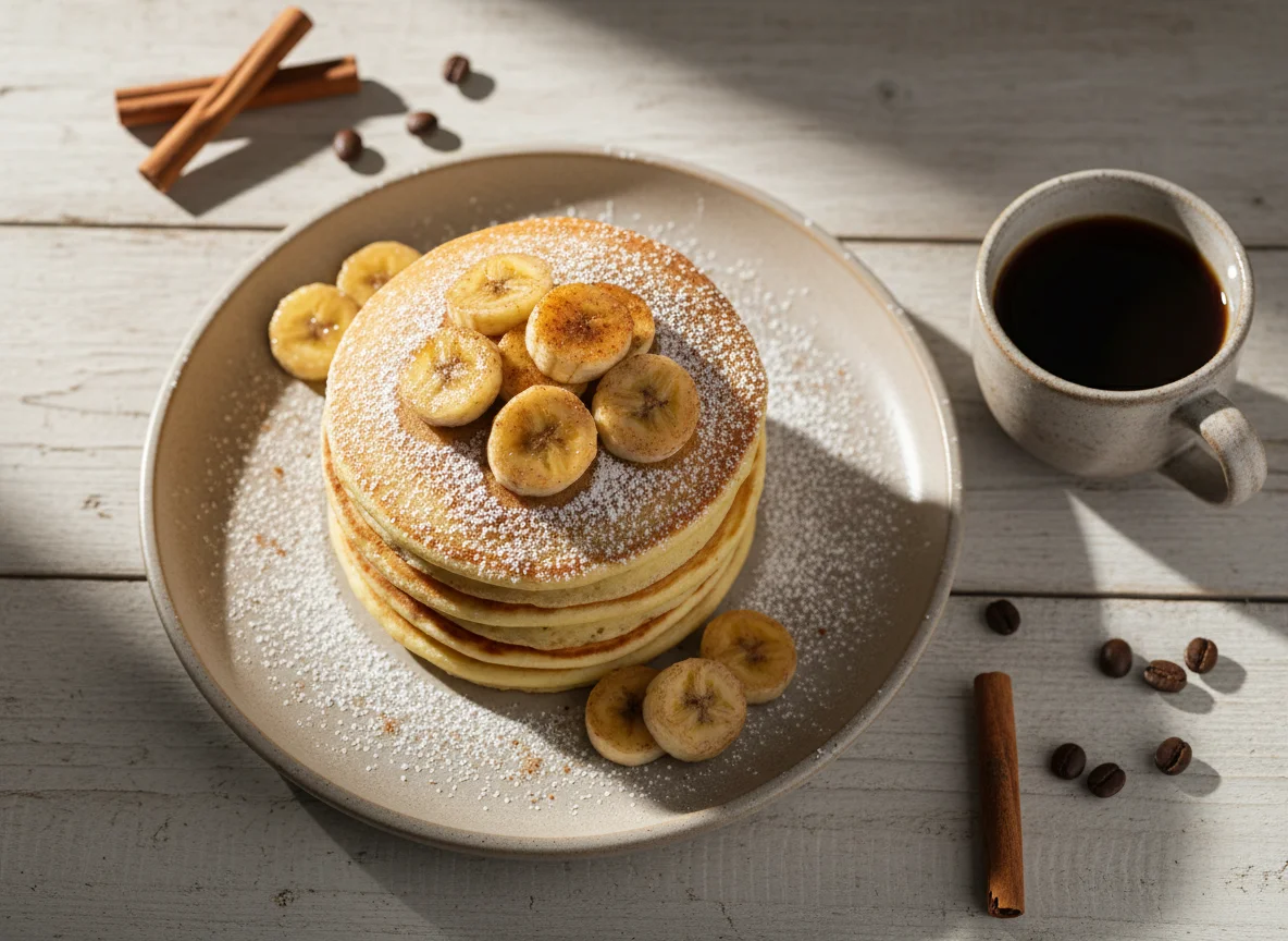 Panqueca de banana com canela e café photo