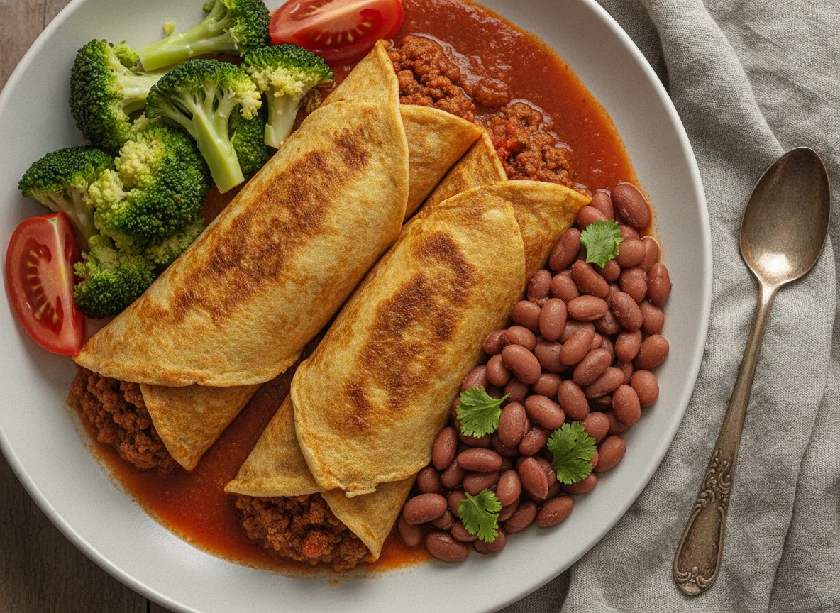 Panqueca de Carne com Brócolis, Tomate e Feijão photo