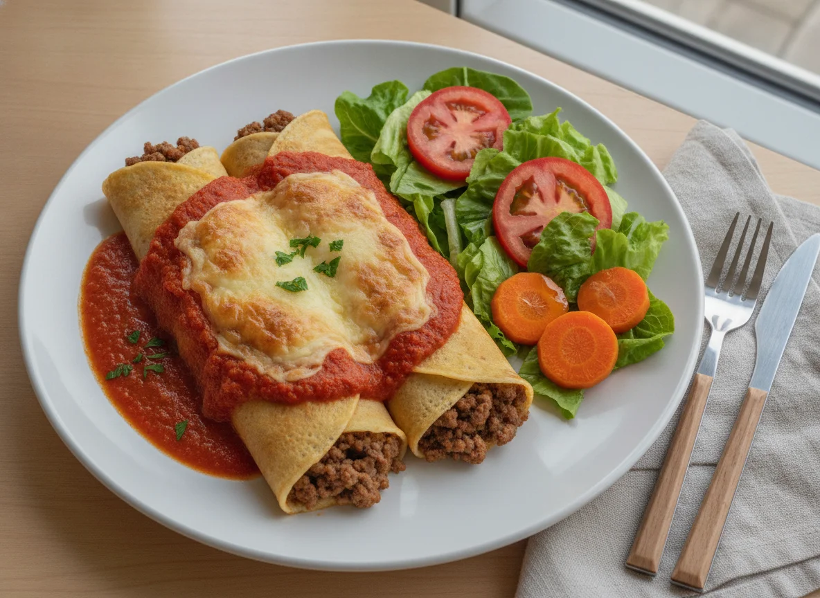 Panqueca de Carne com Salada e Cenoura photo