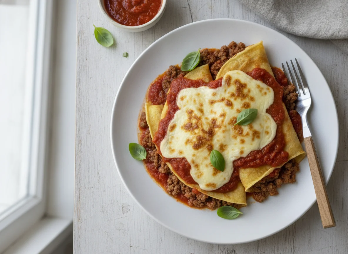 Panqueca de Carne Moída com Molho de Tomate e Queijo photo
