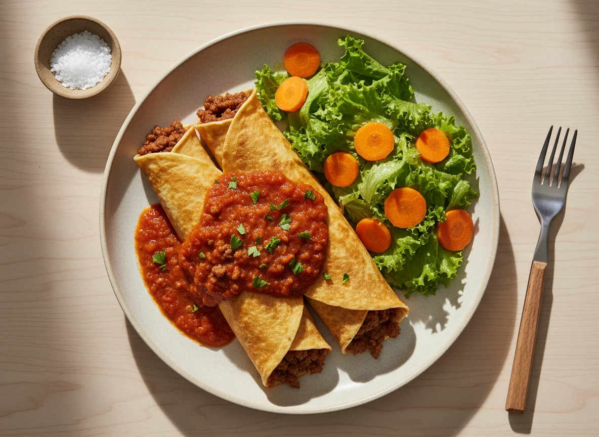 Panqueca de carne moída com salada photo