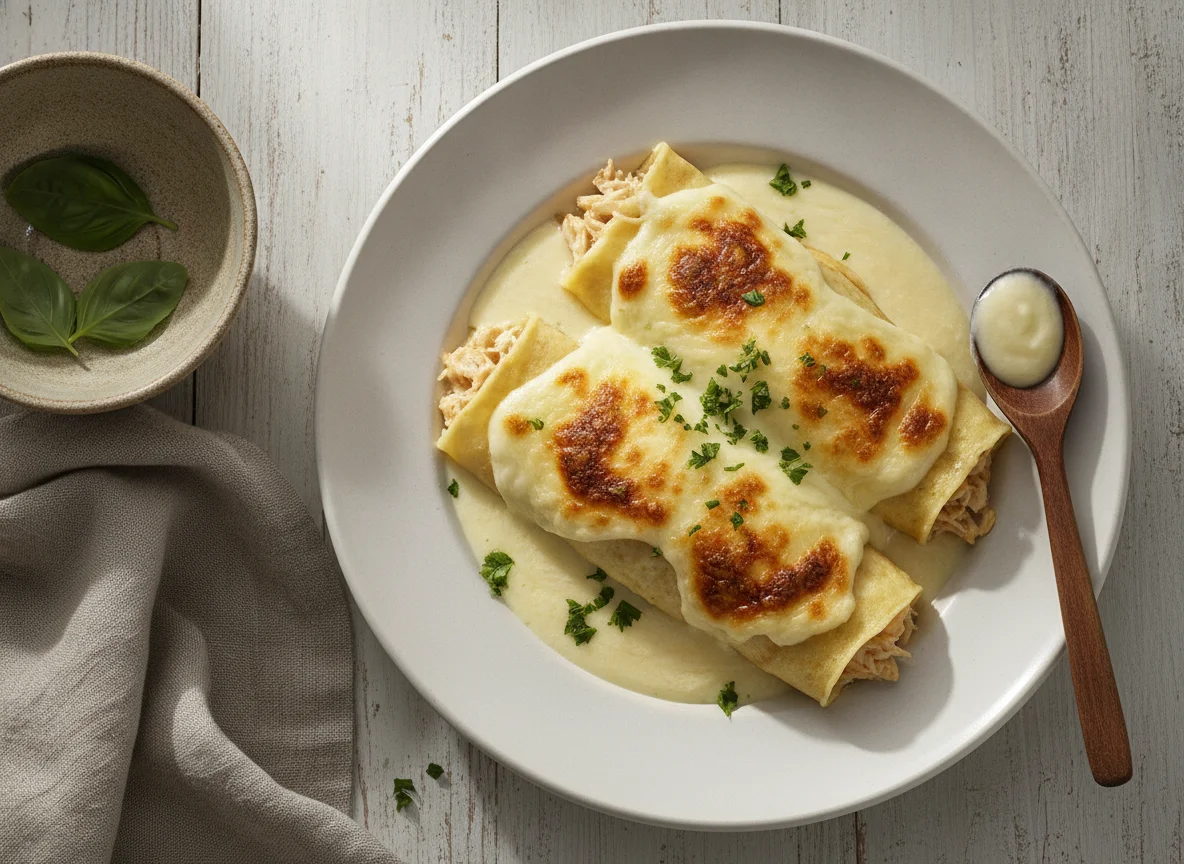 Panqueca de frango com molho branco photo