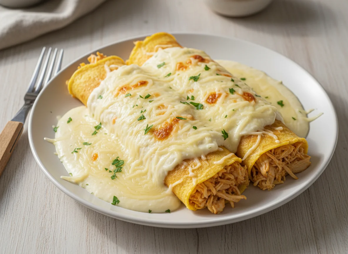 Panqueca de frango com molho branco e queijo photo