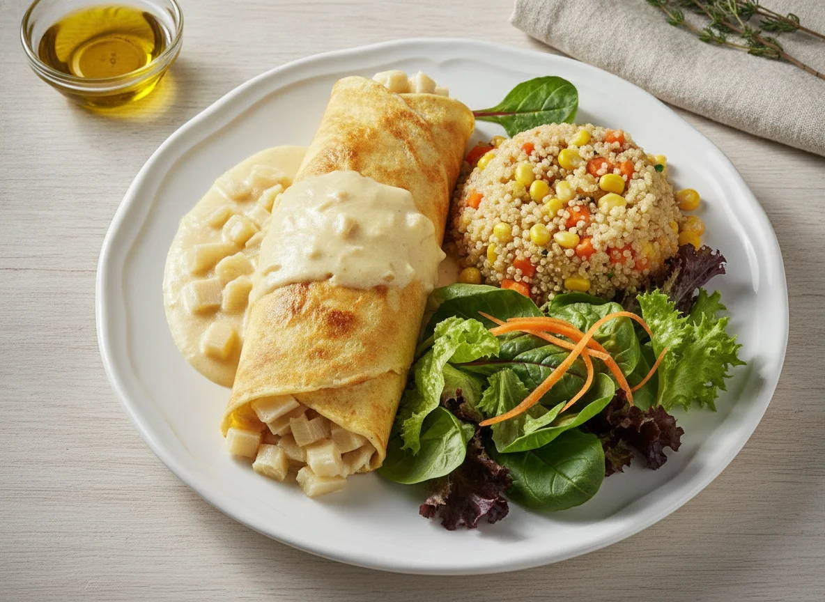 Panqueca de palmito com salada e quinoa photo