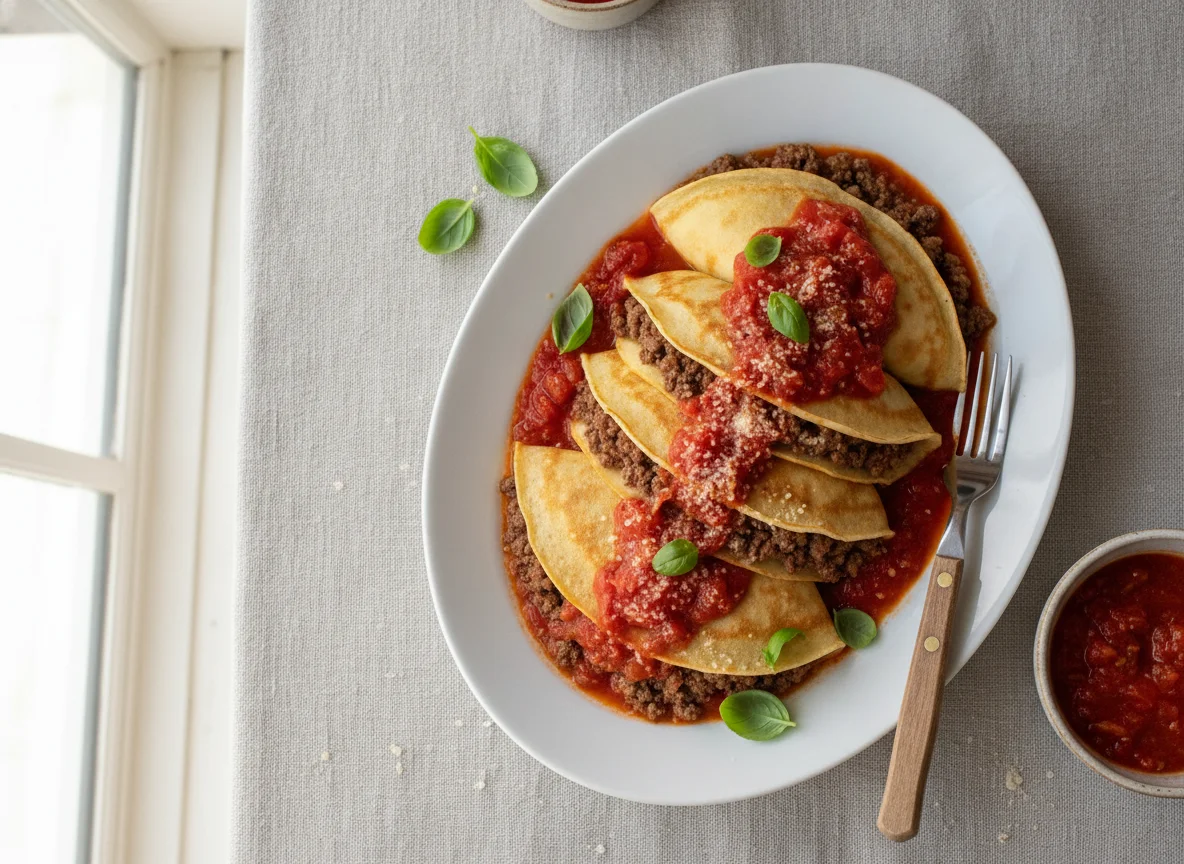 Panquecas com molho de tomate photo