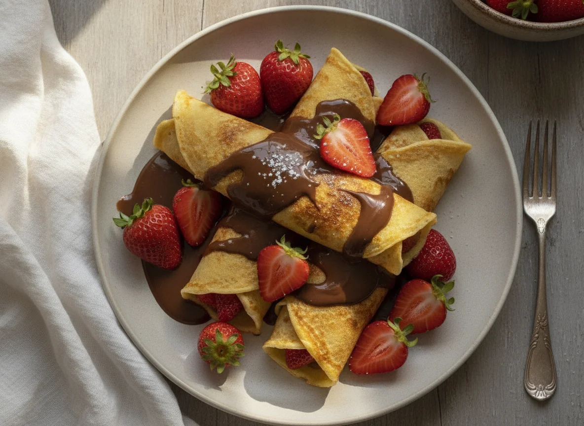Panquecas com Morangos e Calda de Chocolate photo