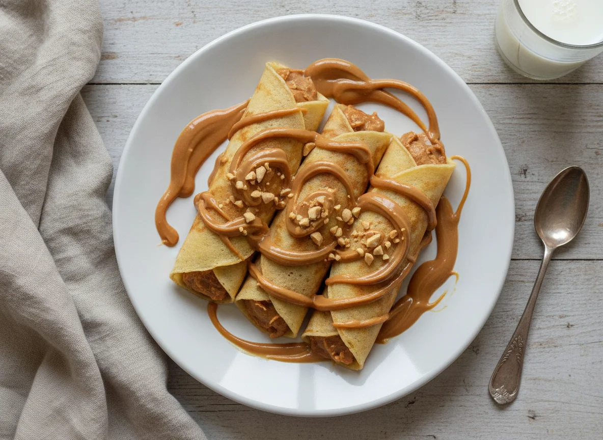 Panquecas com pasta de amendoim e doce de leite photo
